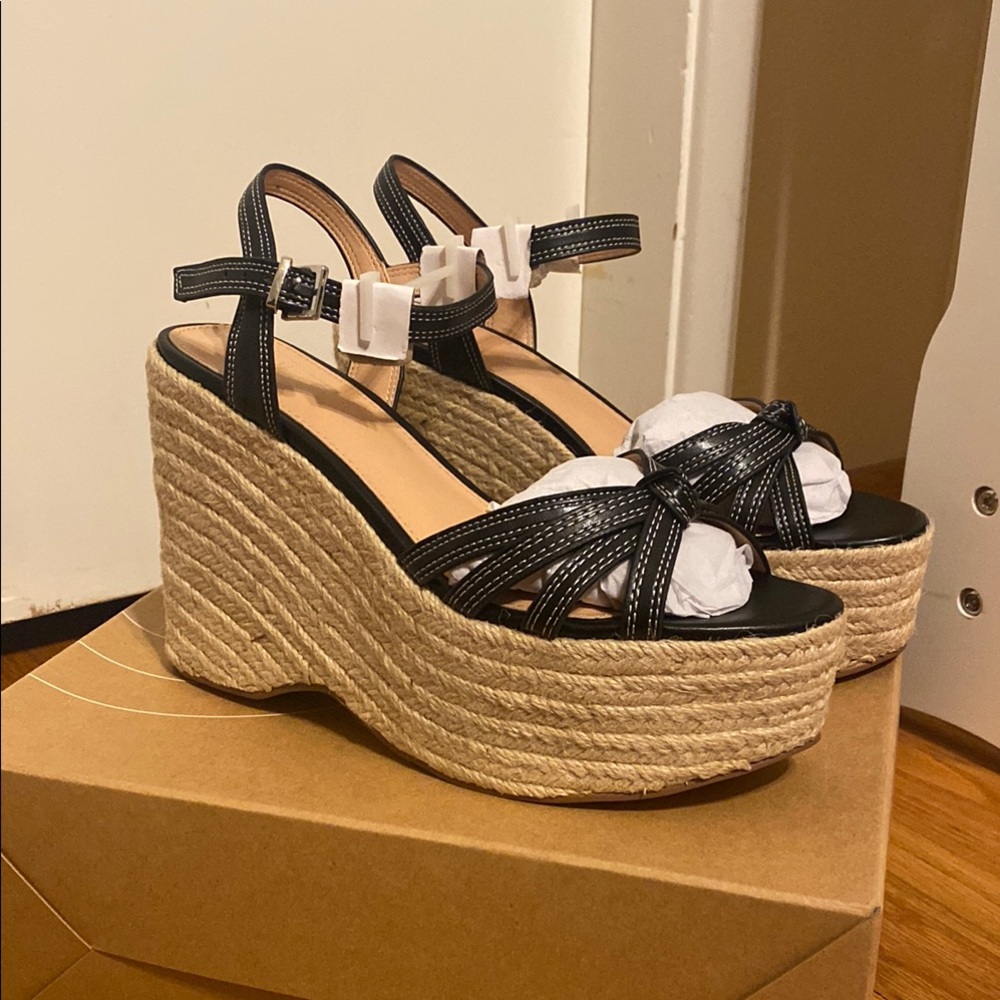 New in box, Urban Outfitters Black Wedge Sandals with Espadrille Platform